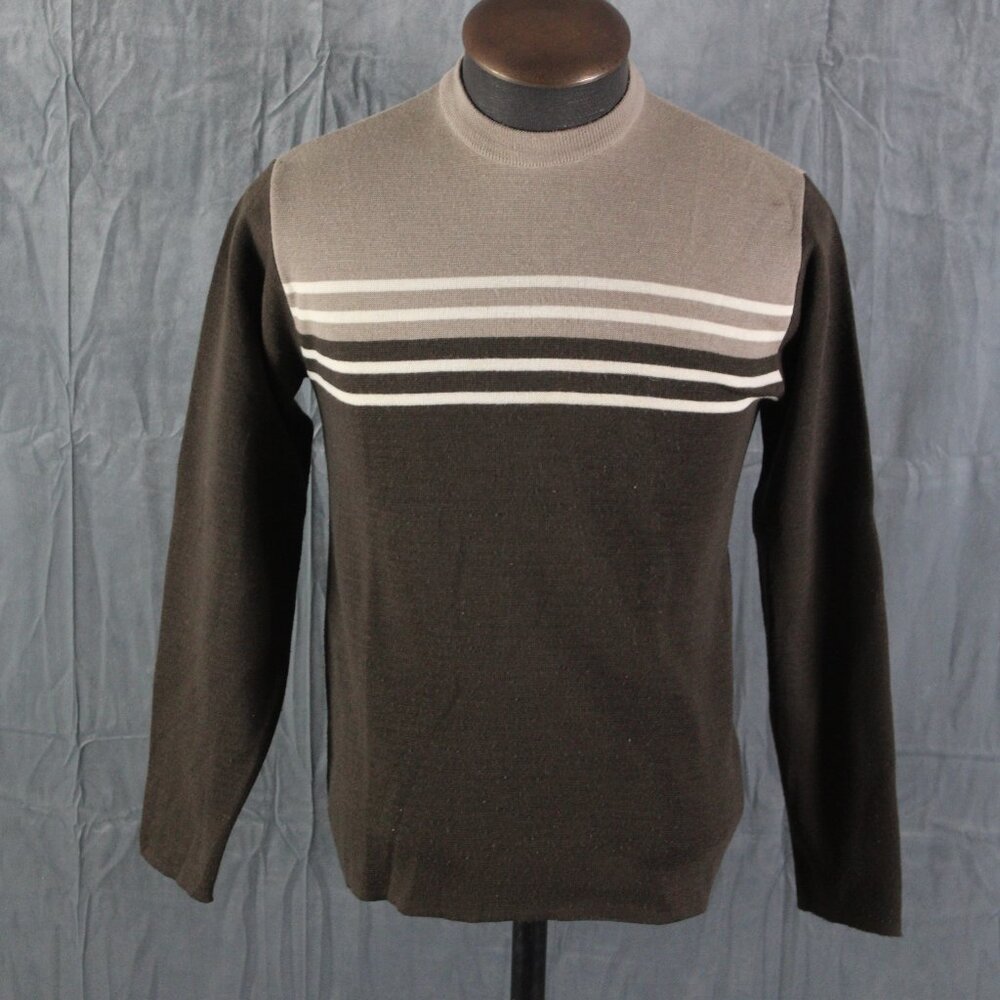 Vintage Sweater - 3 Stipe Brown by Renoir Wool Blend - Men's Small